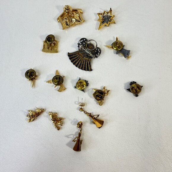 Angel Religious Pin Brooch Earrings Lot Gold-Tone Avon JJ Jonette - Picture 7 of 10